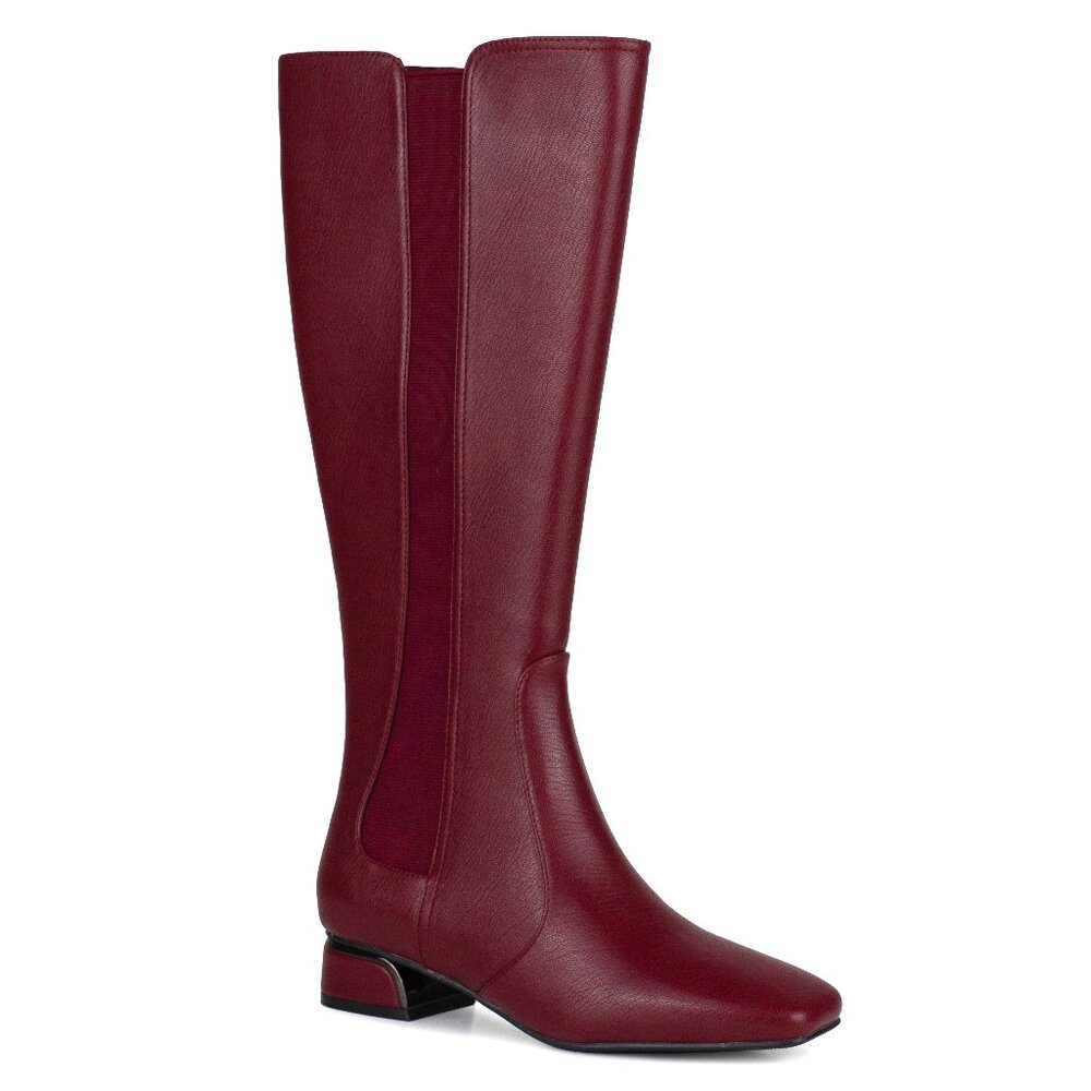 Modern Knee High Tall Goring Riding Women Burgundy Leather Pointed Boots